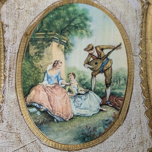 Vintage Italian Gold Gilt Pair Florentine Wooden Frames Garden Scene Wall Plaque - Picture 11 of 11